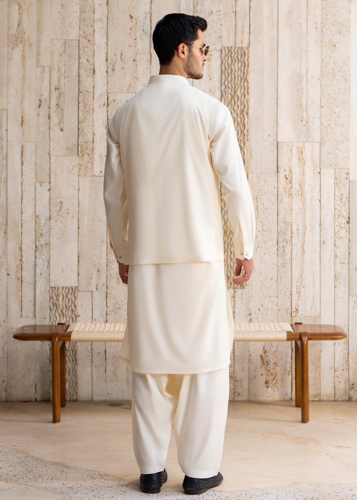 Boosky White Formal Kameez Shalwar with Blended Waistcoat - Straight Cut - Men
