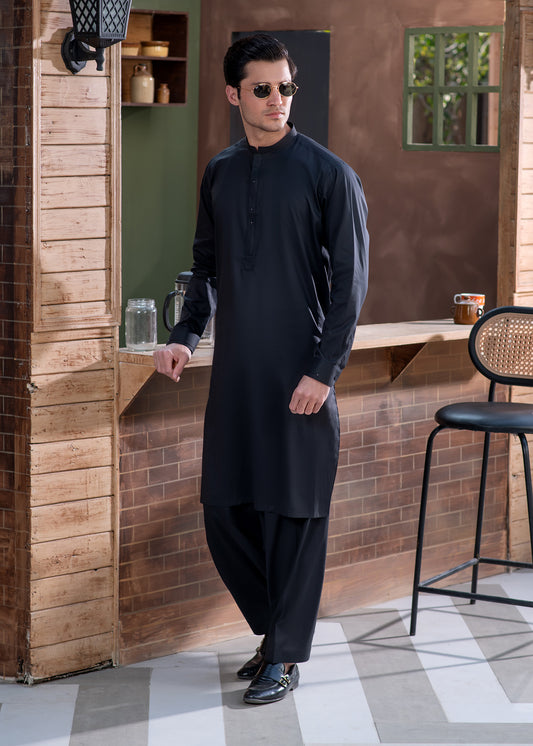 Premium Cotton Men’s Suit in Graphite Black
