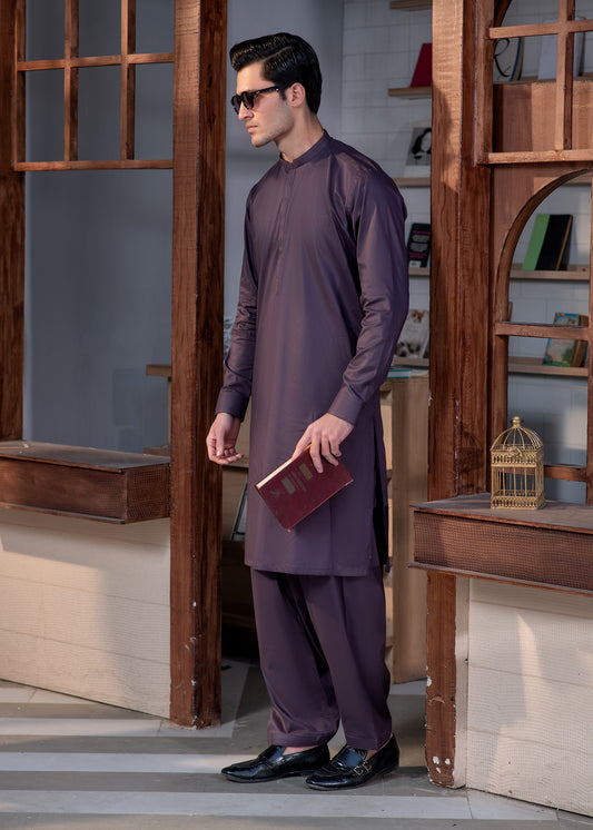 Deep Burgundy Cotton Men’s Suit With Design Pocket