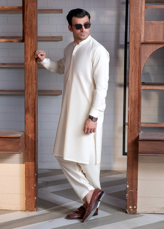 Cream Booski Ban Plain - kameez Shalwar - Men