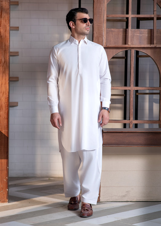 Off White Collar - Kameez Shalwar - Men