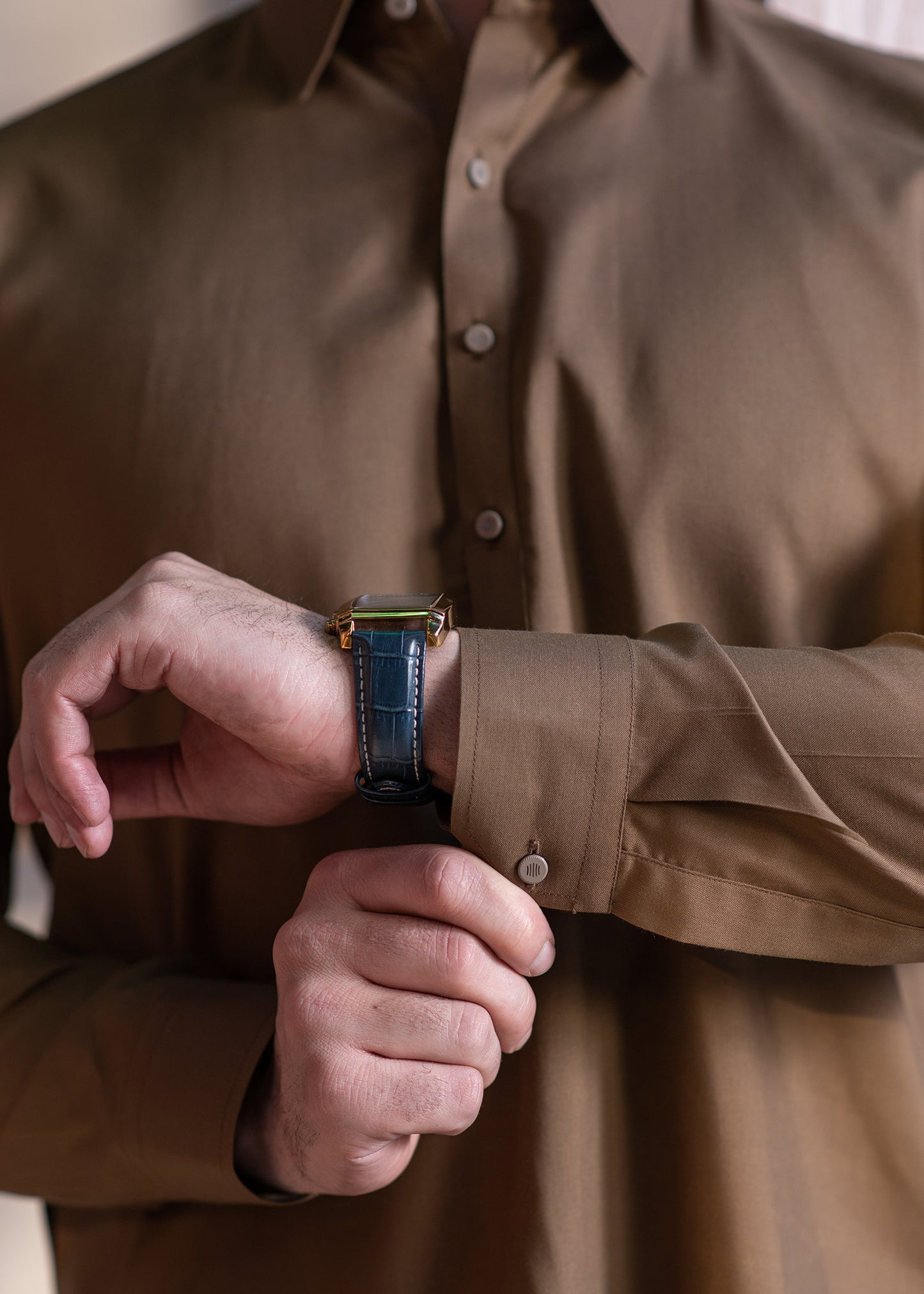 Camel Brown Collar Plain - Kameez Shalwar - Men