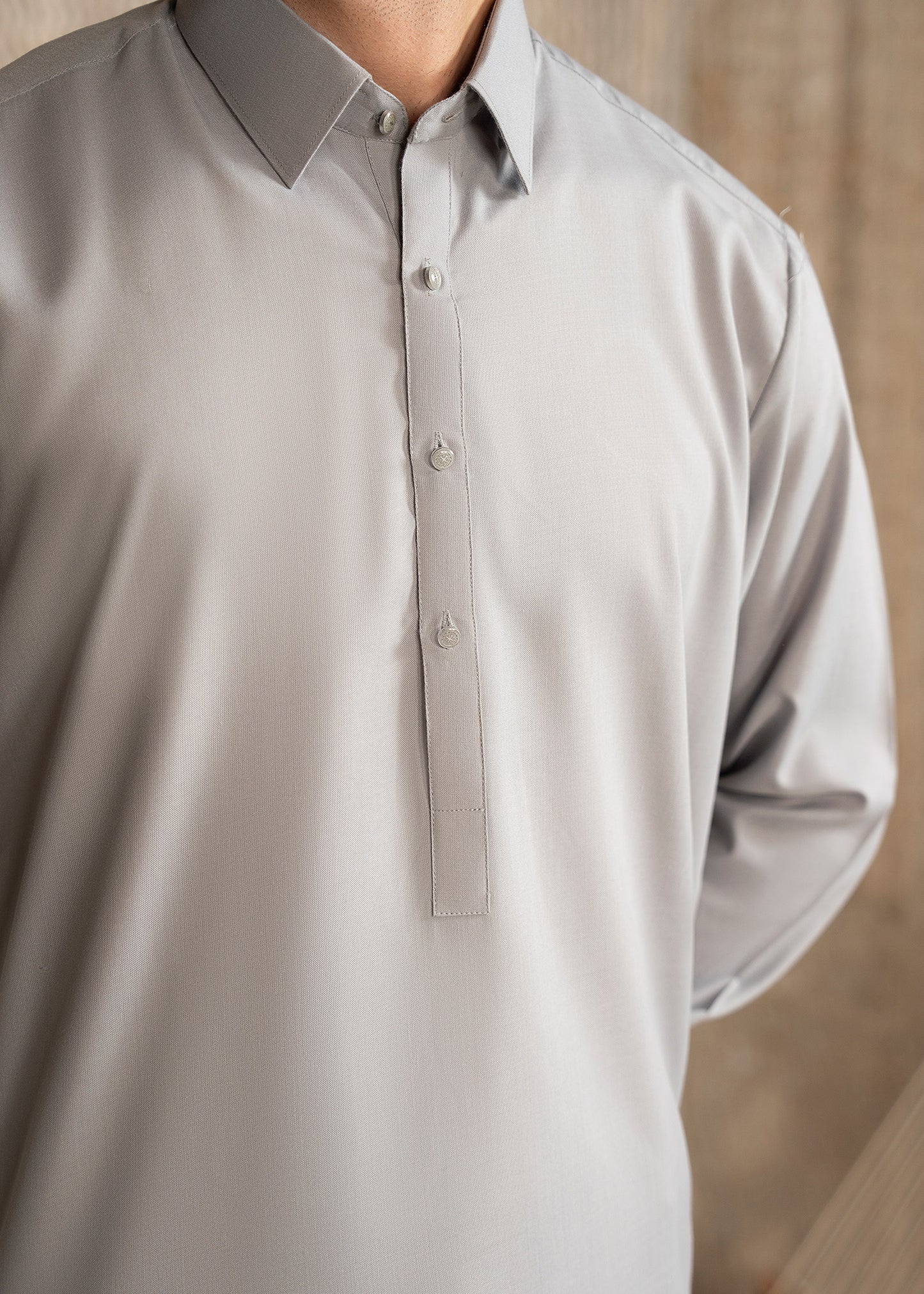 Ash Grey French Collar Kameez Shalwar - Men