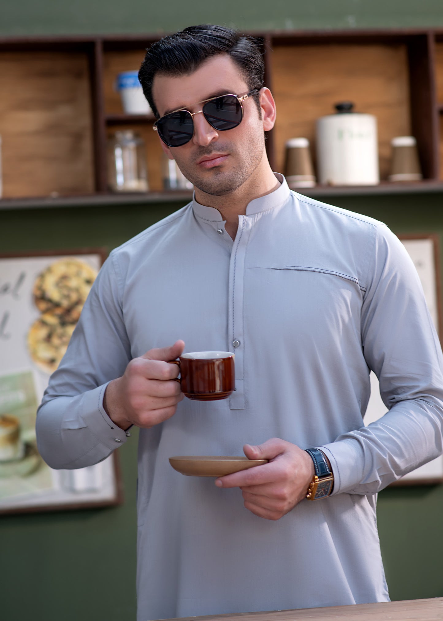 Men's Smoke Grey Shalwar Kameez – Elegant Eastern Wear