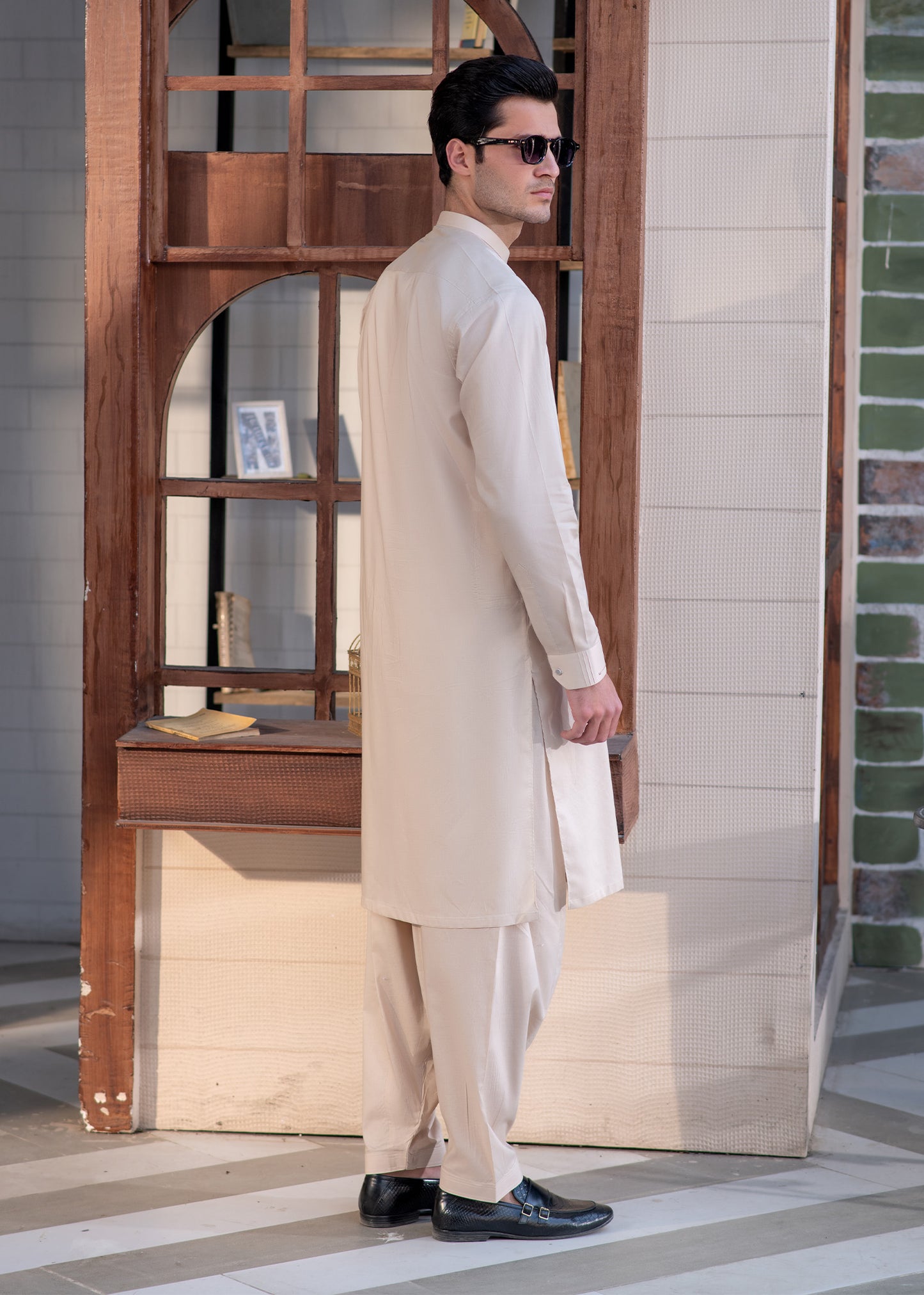 Men's Beige Shalwar Kameez - Cotton