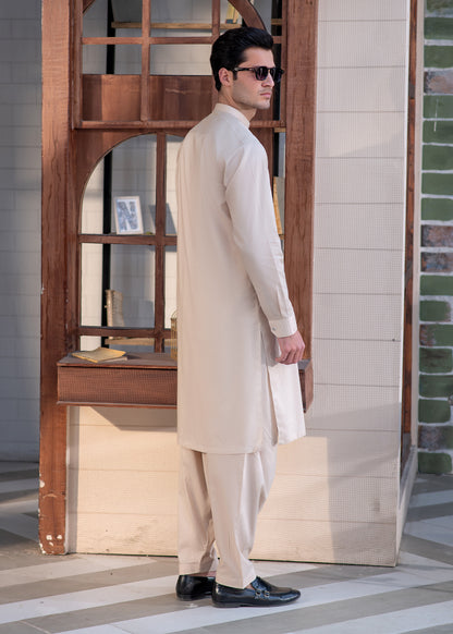 Men's Beige Shalwar Kameez - Cotton
