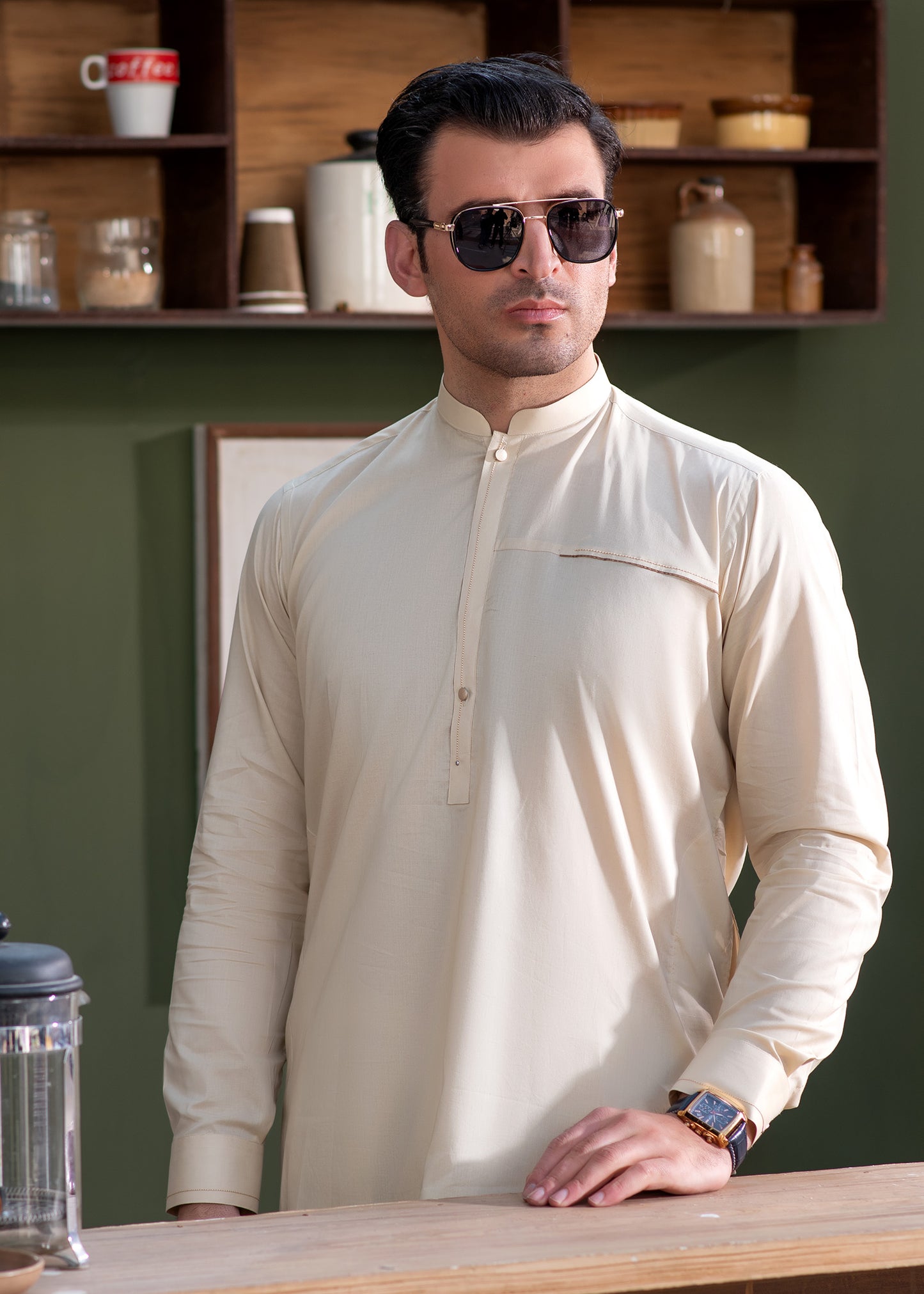 Premium Blended Cotton Men’s Suit in Light Khaki