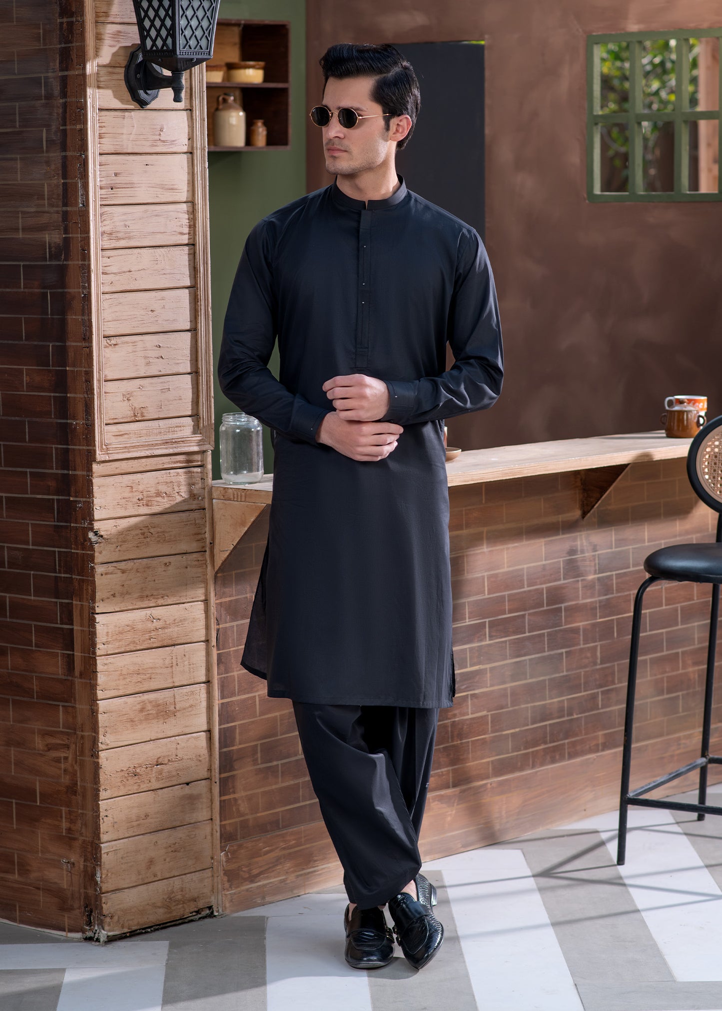 Premium Cotton Men’s Suit in Graphite Black
