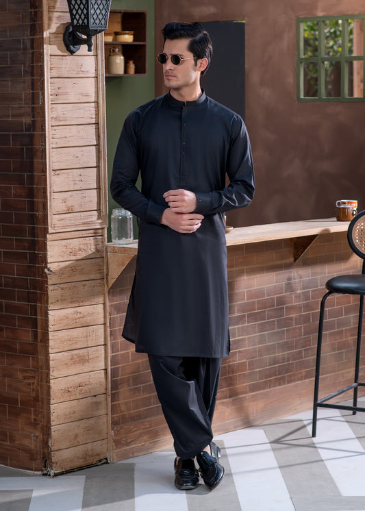 Premium Cotton Men’s Suit in Graphite Black