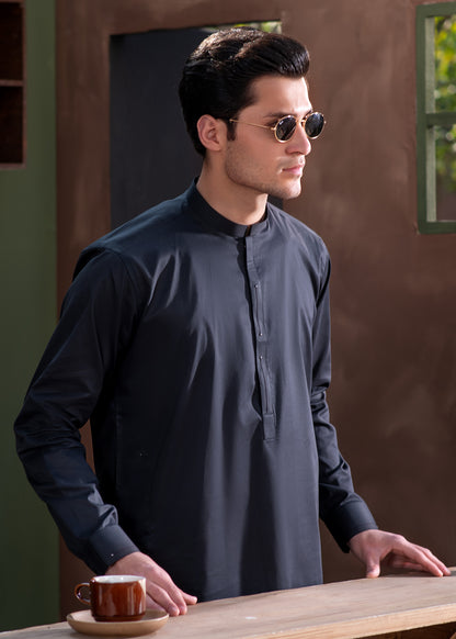 Premium Cotton Men’s Suit in Graphite Black