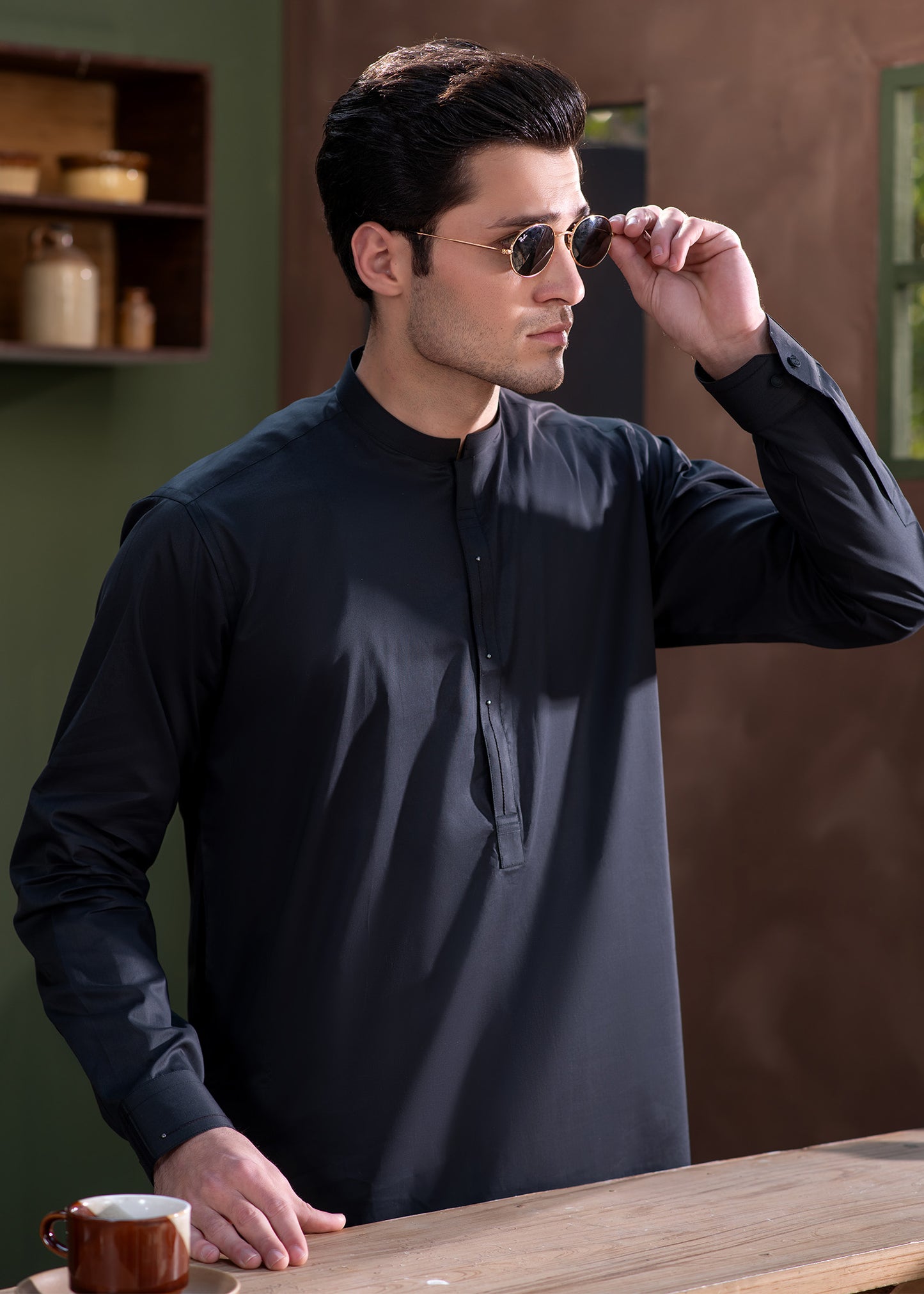 Premium Cotton Men’s Suit in Graphite Black