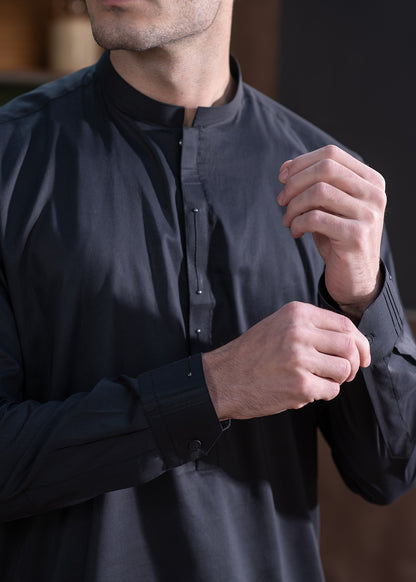 Premium Cotton Men’s Suit in Graphite Black