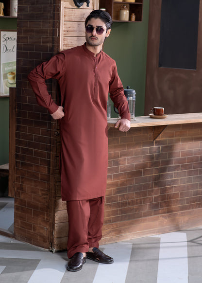 Maroon Ban Plain - Kameez Shalwar - Men