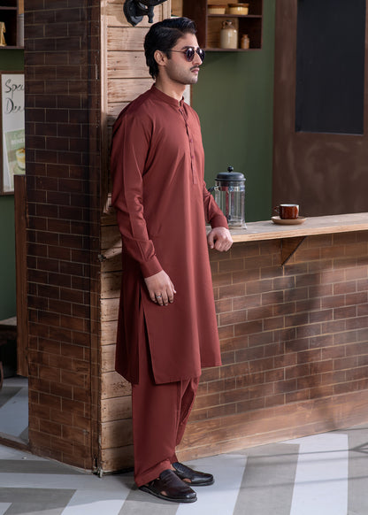 Maroon Ban Plain - Kameez Shalwar - Men