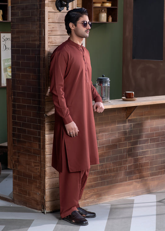 Maroon Ban Plain - Kameez Shalwar - Men