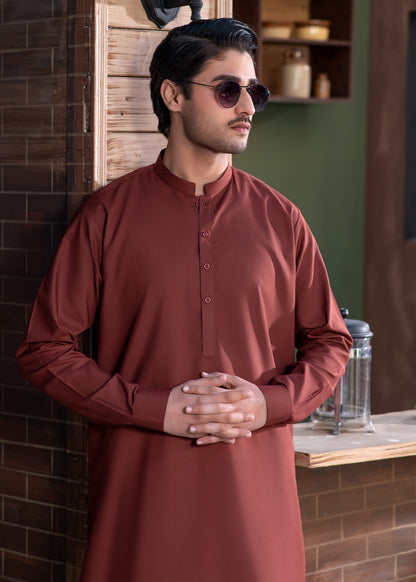 Maroon Ban Plain - Kameez Shalwar - Men