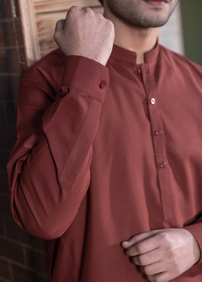 Maroon Ban Plain - Kameez Shalwar - Men