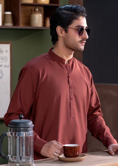 Maroon Ban Plain - Kameez Shalwar - Men