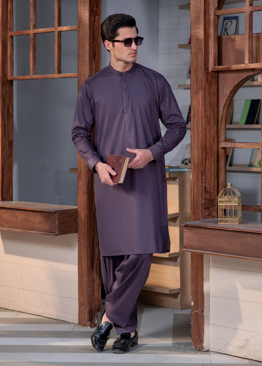 Deep Burgundy Cotton Men’s Suit With Design Pocket