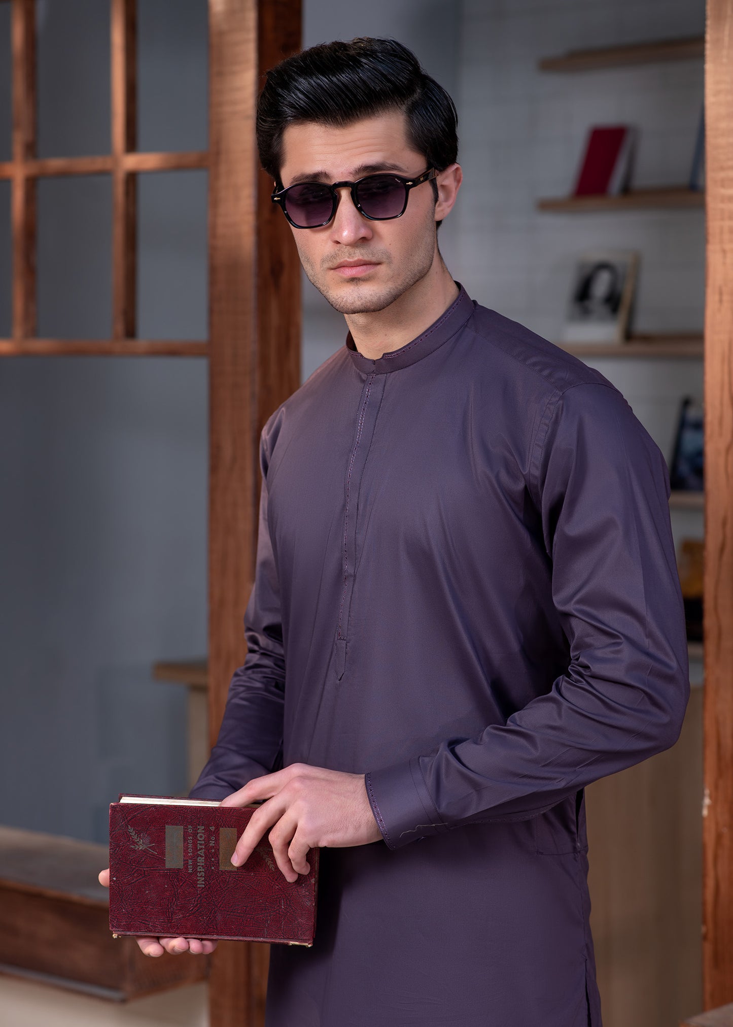 Deep Burgundy Cotton Men’s Suit With Design Pocket