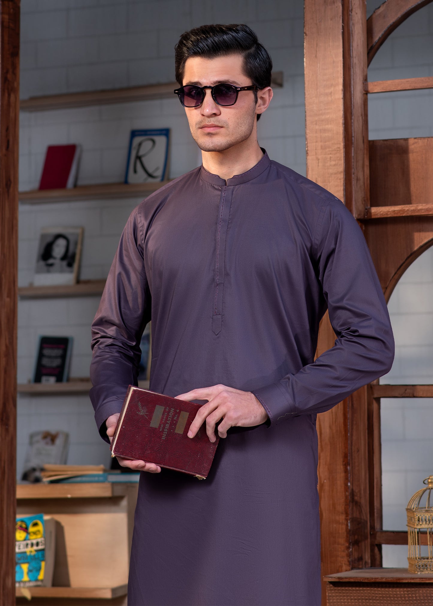 Deep Burgundy Cotton Men’s Suit With Design Pocket