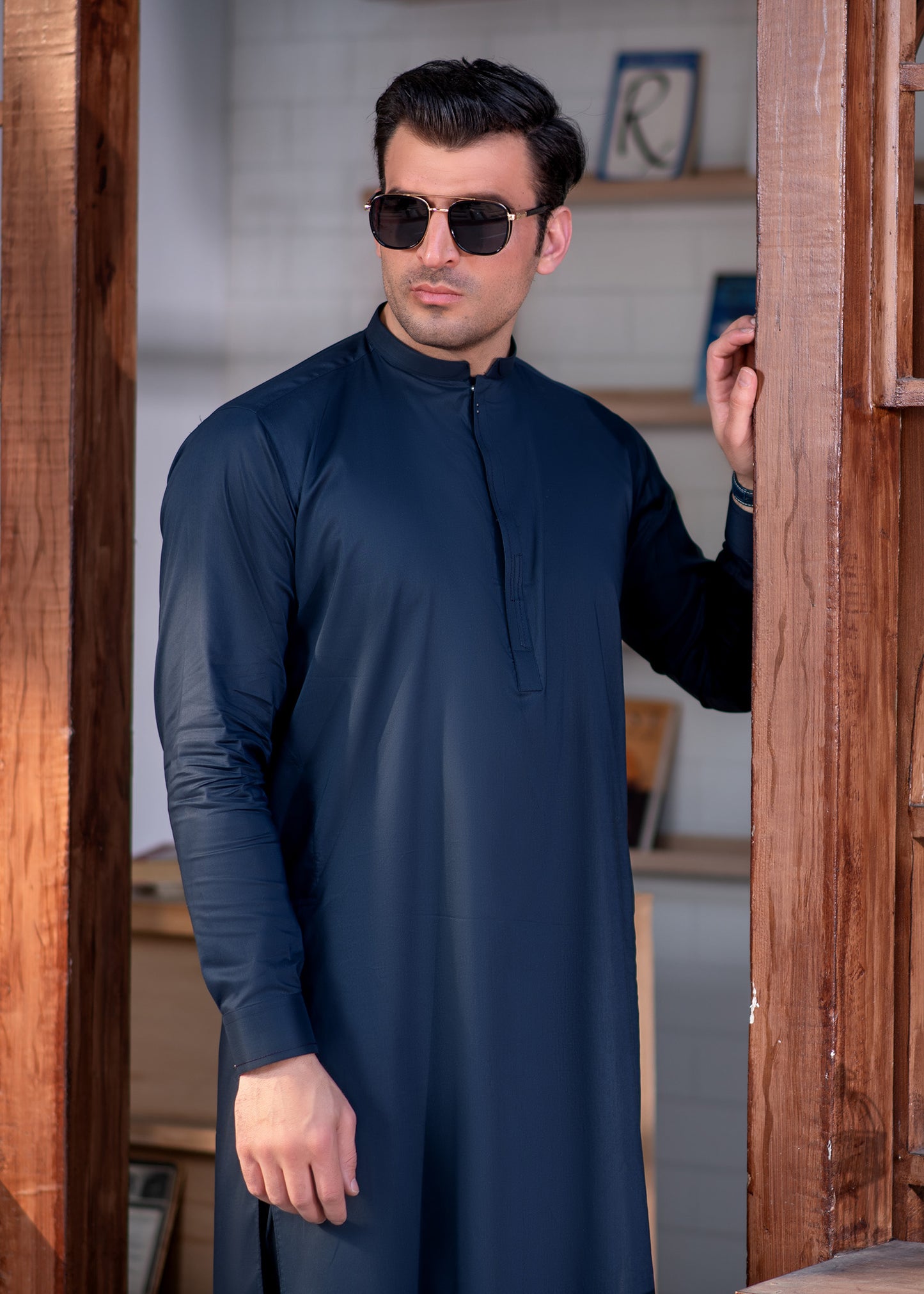 Elegant Navy Blue Stitched Kameez Shalwar for Formal & Festive Events
