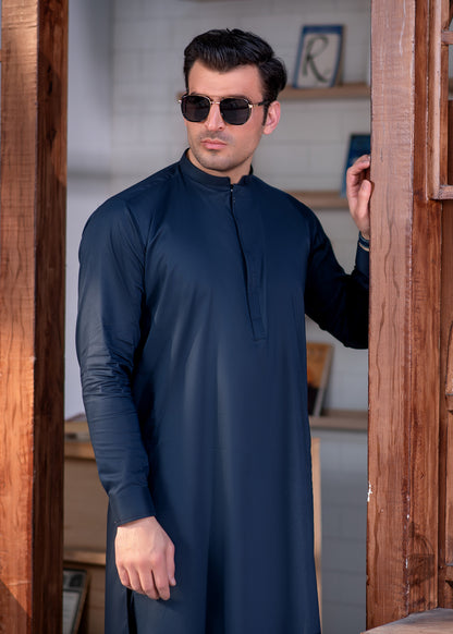 Elegant Navy Blue Stitched Kameez Shalwar for Formal & Festive Events