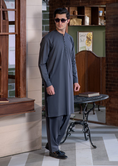 Grey Stitched Kameez Shalwar for Men - Modern Eastern Formal Wear