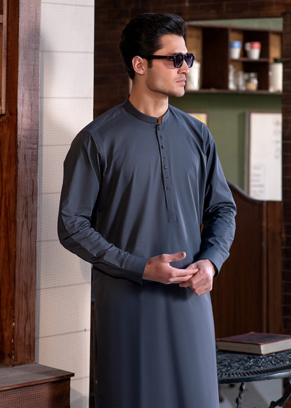 Grey Stitched Kameez Shalwar for Men - Modern Eastern Formal Wear