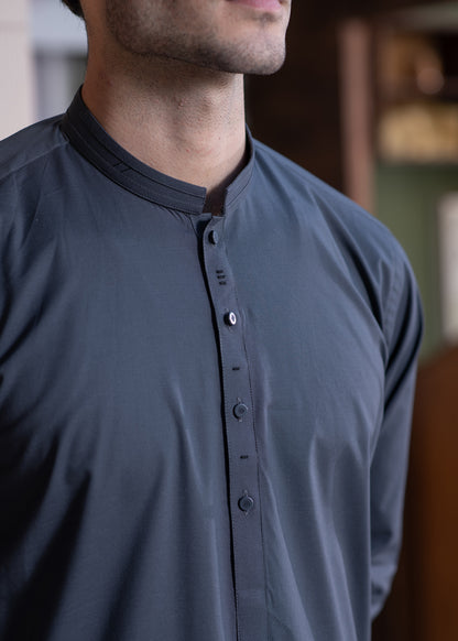 Grey Stitched Kameez Shalwar for Men - Modern Eastern Formal Wear