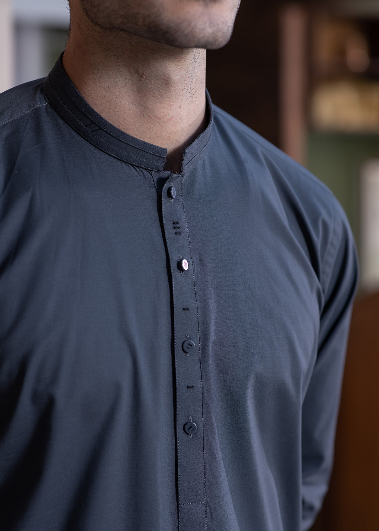 Grey Stitched Kameez Shalwar for Men - Modern Eastern Formal Wear