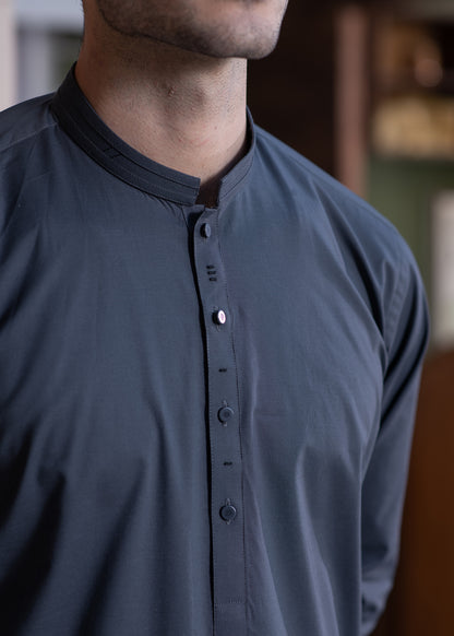 Grey Stitched Kameez Shalwar for Men - Modern Eastern Formal Wear
