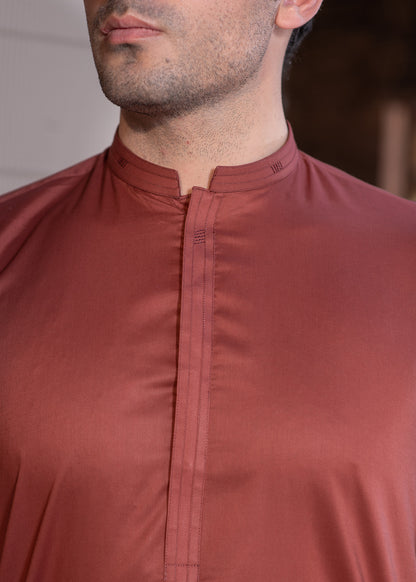 Men's Rust Stitched Shalwar Kameez for Summer