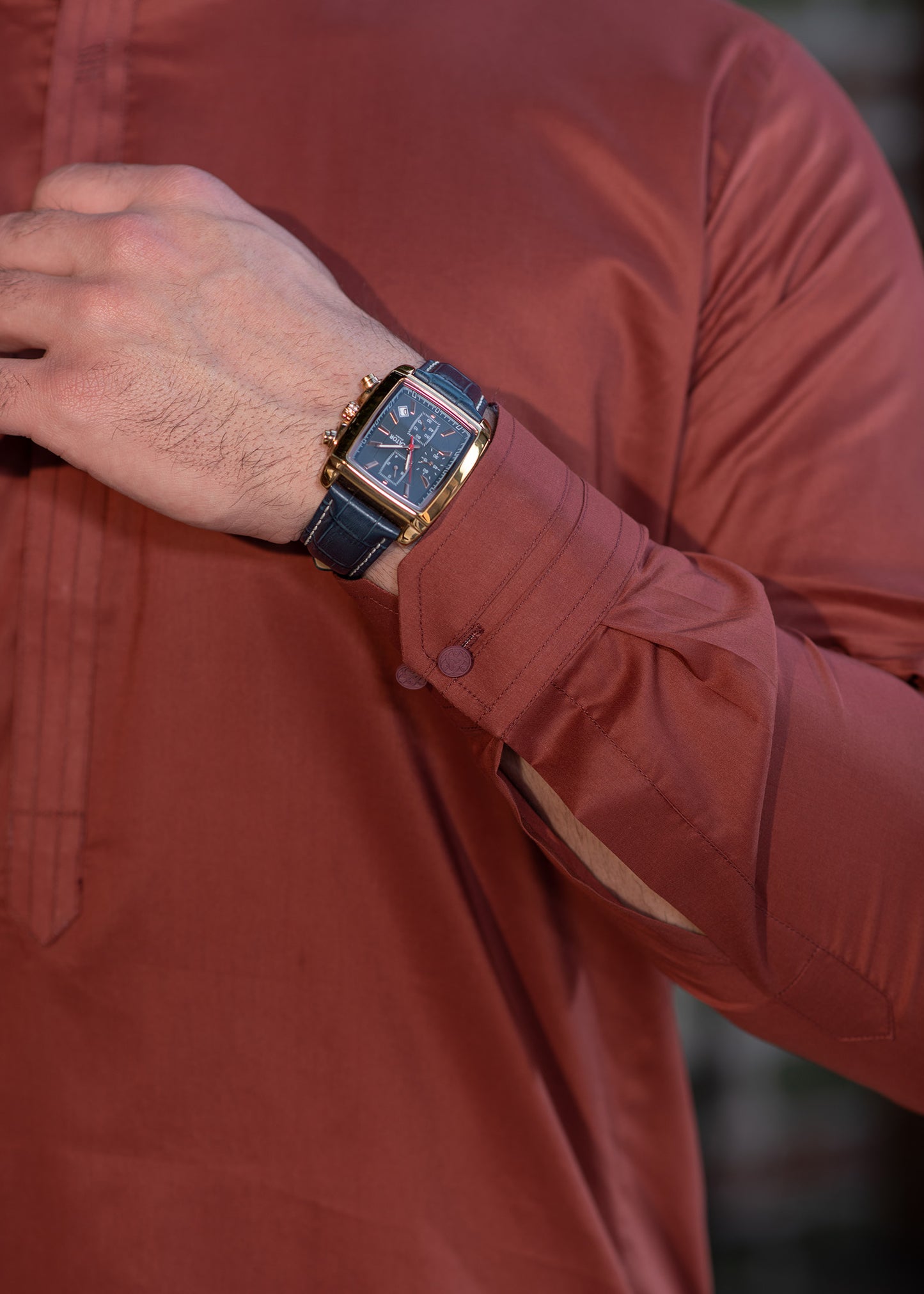 Men's Rust Stitched Shalwar Kameez for Summer