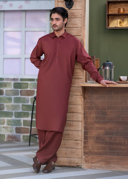 Maroon Collar Plain - Kameez Shalwar - Men