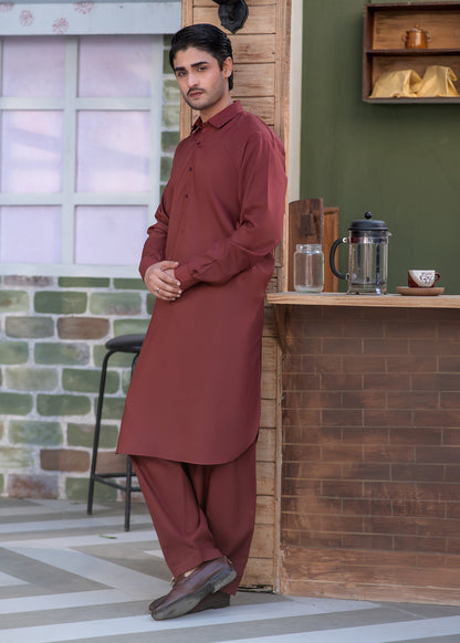 Maroon Collar Plain - Kameez Shalwar - Men