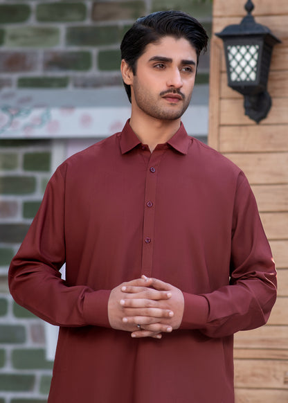 Maroon Collar Plain - Kameez Shalwar - Men