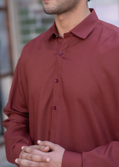 Maroon Collar Plain - Kameez Shalwar - Men