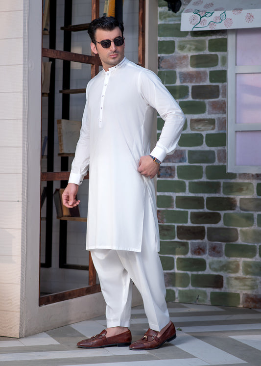 Elegant White Designer Shalwar Kameez With Minimalist Stitched