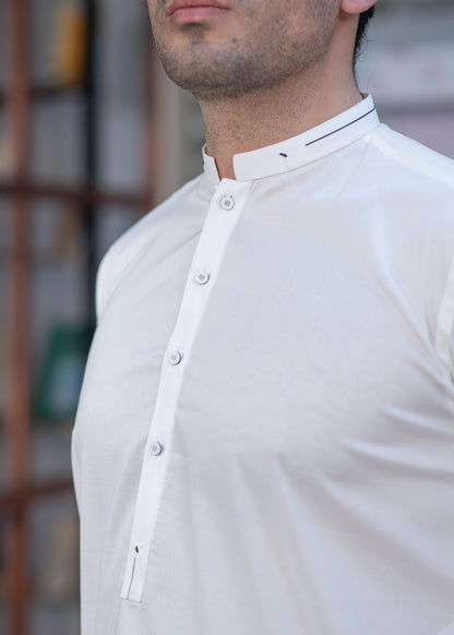 Elegant White Designer Shalwar Kameez With Minimalist Stitched