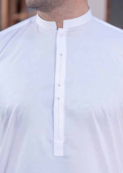 White Men's Kameez Shalwar With Mandarin Style