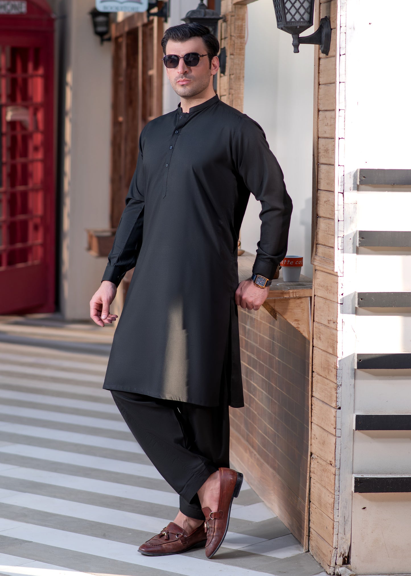 Black Ban Plain - Kameez Shalwar - Men