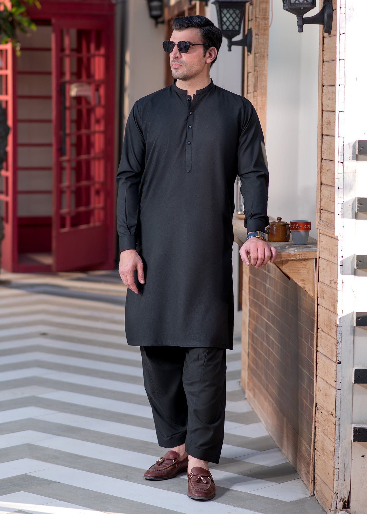 Black Ban Plain - Kameez Shalwar - Men