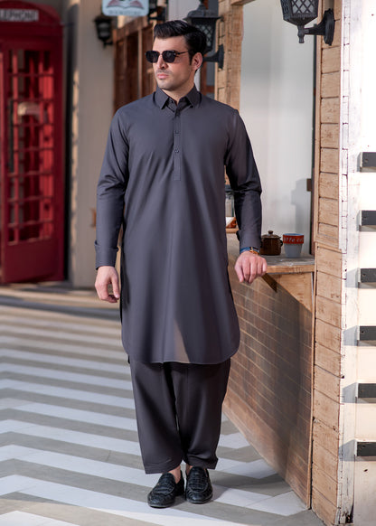 Grey Collar Plain - Kameez Shalwar - Men