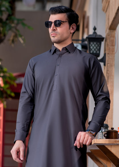 Grey Collar Plain - Kameez Shalwar - Men
