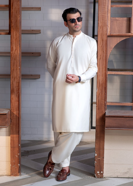 Cream Booski Plain - kameez Shalwar - Men