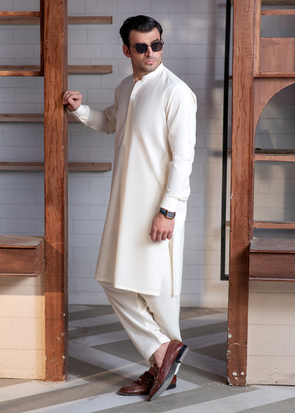 Cream Booski Ban Plain - kameez Shalwar - Men