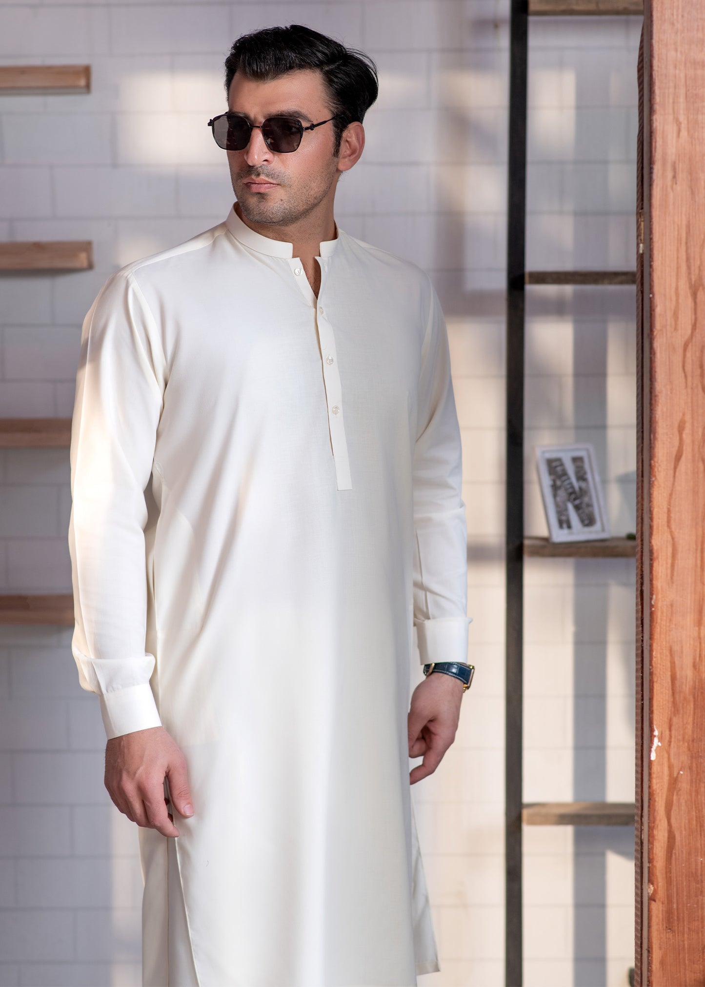 Cream Booski Ban Plain - kameez Shalwar - Men