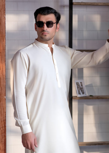 Cream Booski Ban Plain - kameez Shalwar - Men