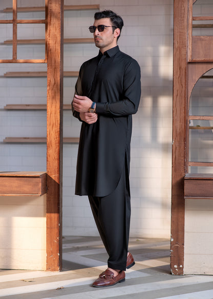 Black Collar Plain - Kameez Shalwar - Men